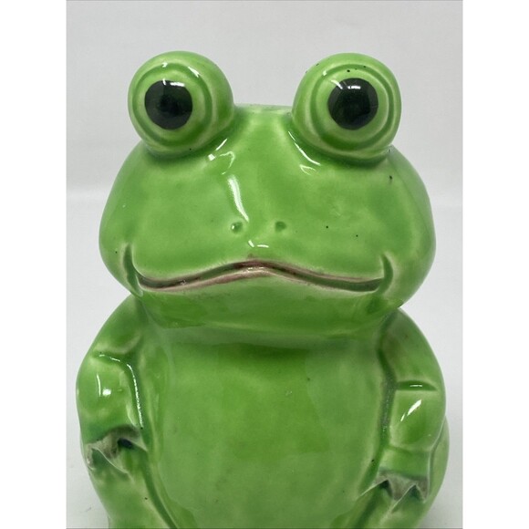 Vintage Ceramic Frog 4" Toothbrush Holder MCM VTG Green Toad 3-Slot - Picture 4 of 7